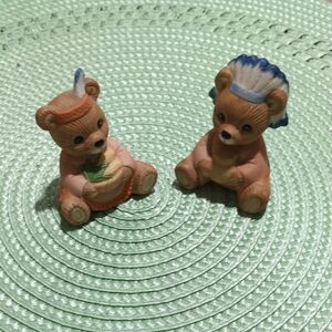 Homco Native American Bear Figurines - Orange and Blue